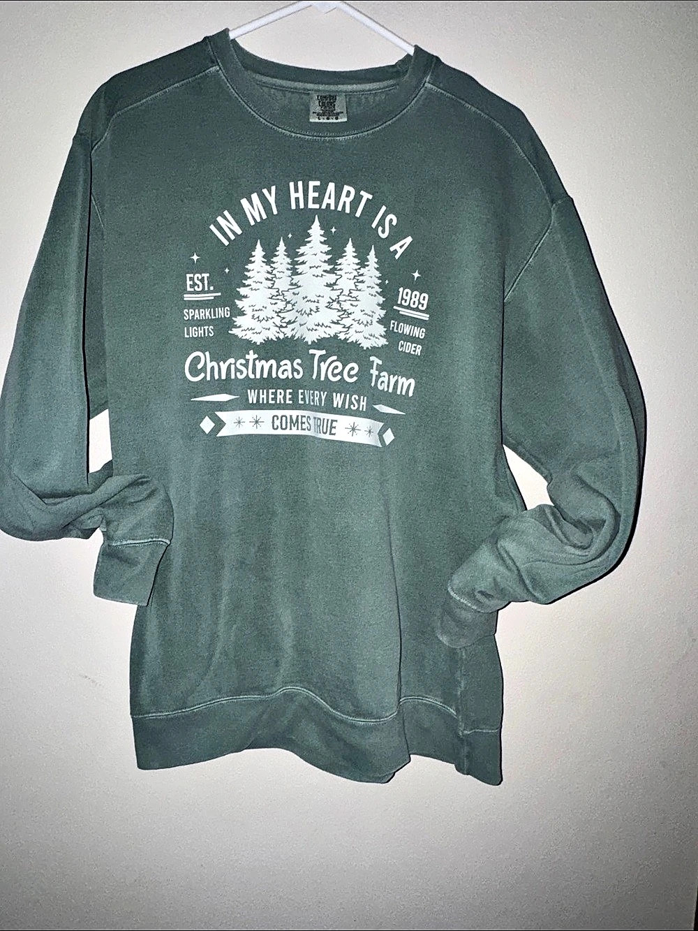 Comfort Colors Christmas Tree Farm Graphic Sweatshirt in Green